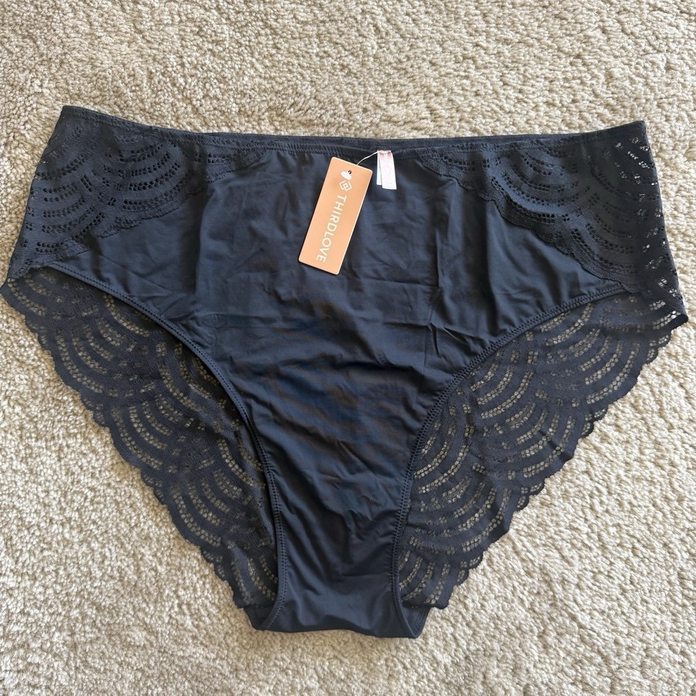 NWT ThirdLove Deco Lace High Brief Panty Black 2x Sheer Lace Back High Waist